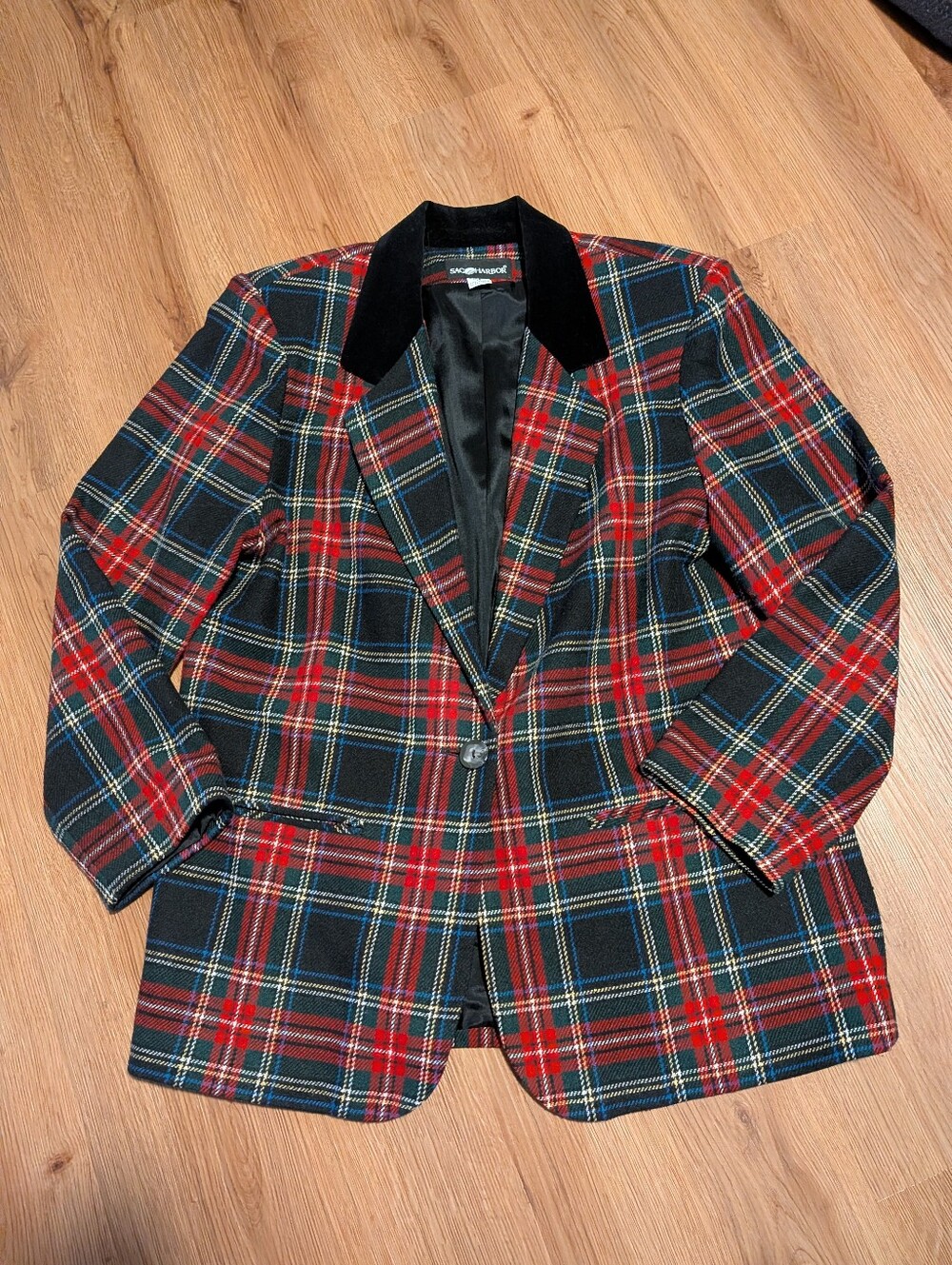 Vintage Sag Harbor Plaid Wool Blend Blazer 14